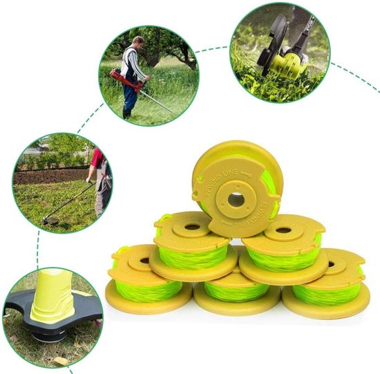 10 stuks vervangende spoel geschikt voor Ryobi duimtrimmer - geschikt voor Ryobi One+AC80RL3/AC14HCA - snoerloze grastrimmer - 8 spoelen + 2 snijkappen, (geel) van Merkloos	 — afbeelding 2