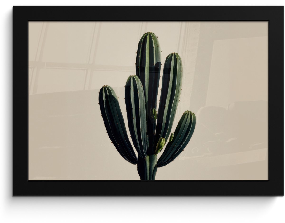 FrameYourWall Poster in lijst - Fotolijst 30x20 cm - Posters - Cactus - Subtiel - Groen - Posterlijst zwart - Decoratie - Wanddecoratie woonkamer - Muurdecoratie slaapkamer