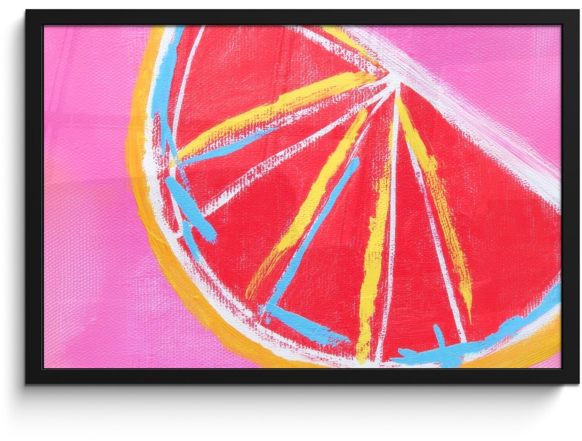 FrameYourWall Poster in lijst - Fotolijst 60x40 cm - Posters - Grapefruit - Geschilderd - Roze - Strepen - Posterlijst zwart - Decoratie - Wanddecoratie woonkamer - Muurdecoratie slaapkamer