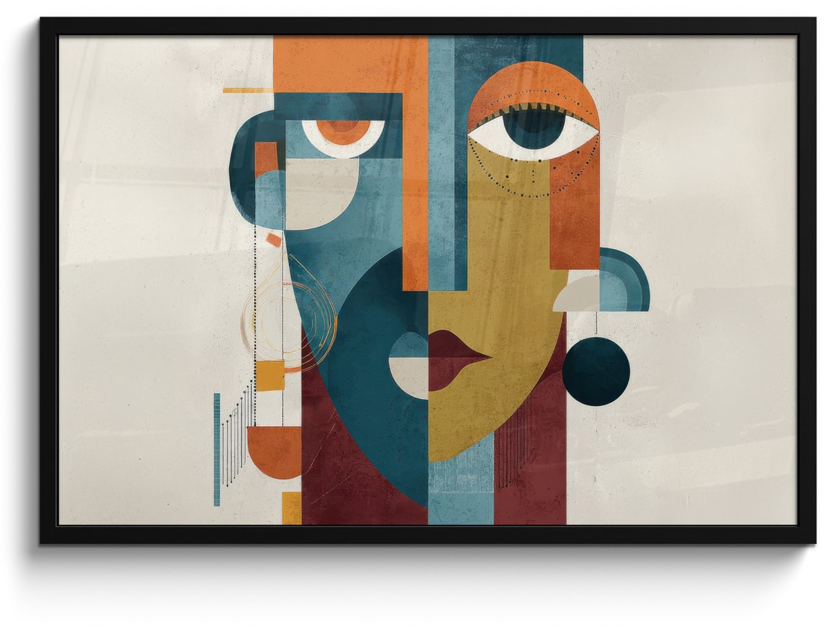 FrameYourWall Poster in lijst - Fotolijst 90x60 cm - Posters - Geometrisch - Strakke vormen - Kleurrijk - Posterlijst zwart - Decoratie - Wanddecoratie woonkamer - Muurdecoratie slaapkamer Geometrisch - Vormen - Gezicht