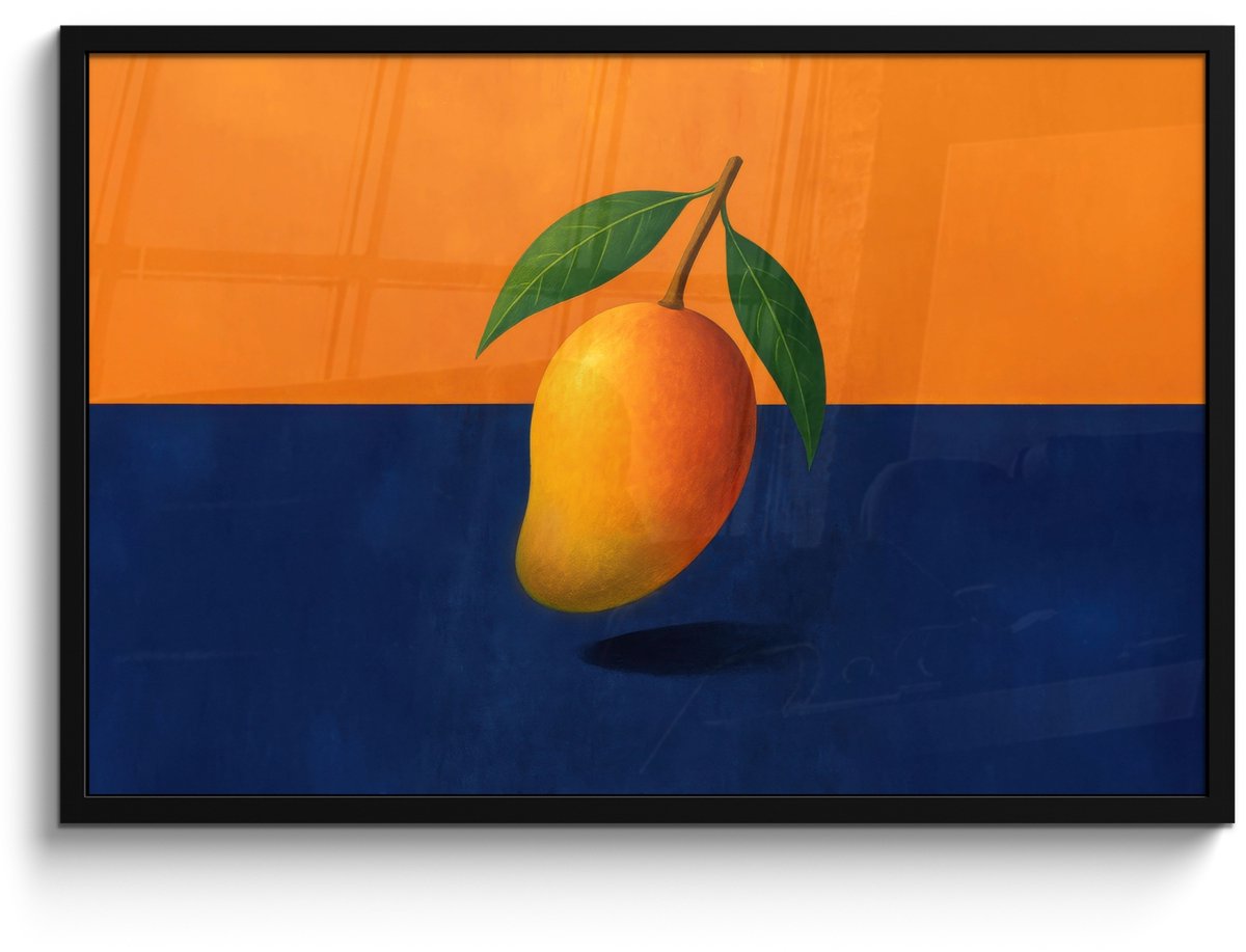 FrameYourWall Poster in lijst - Fotolijst 90x60 cm - Posters - Mango - Vlakken - Bladeren - Oranje - Posterlijst zwart - Decoratie - Wanddecoratie woonkamer - Muurdecoratie slaapkamer