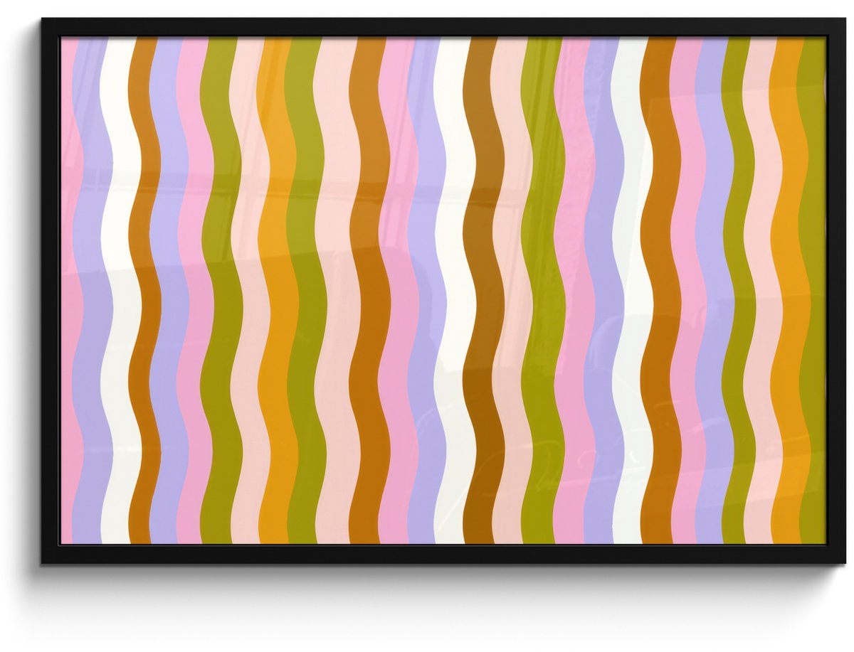 FrameYourWall Poster in lijst - Fotolijst 90x60 cm - Posters - lijnen - Golven - Pastelkleuren - Patroon - Posterlijst zwart - Decoratie - Wanddecoratie woonkamer - Muurdecoratie slaapkamer