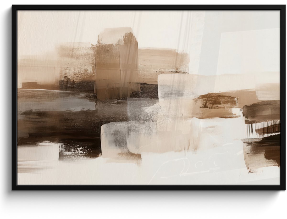 FrameYourWall Poster in lijst - Fotolijst 120x80 cm - Posters - Penseelstreken - Abstract landschap - Rust - Posterlijst zwart - Decoratie - Wanddecoratie woonkamer - Muurdecoratie slaapkamer
