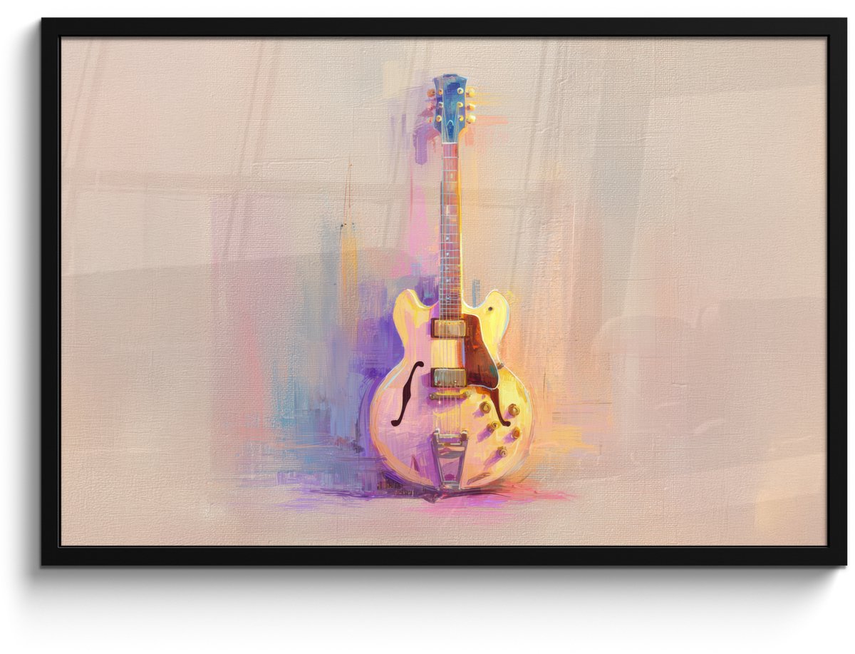 FrameYourWall Poster in lijst - Fotolijst 90x60 cm - Posters - Gitaar - Pastel - Schilderachtig - Posterlijst zwart - Decoratie - Wanddecoratie woonkamer - Muurdecoratie slaapkamer