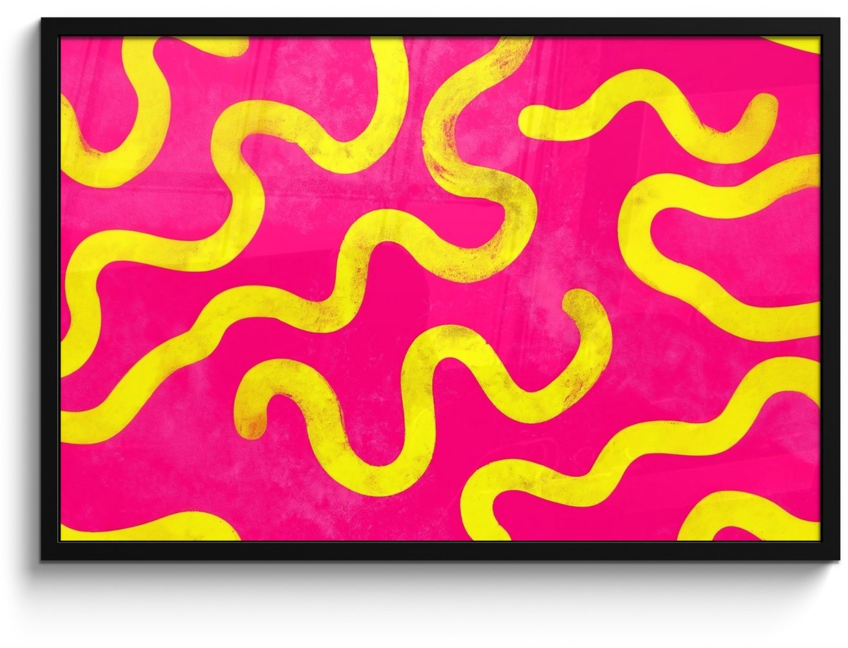 FrameYourWall Poster in lijst - Fotolijst 90x60 cm - Posters - Lijn - Geel - Abstract - Posterlijst zwart - Decoratie - Wanddecoratie woonkamer - Muurdecoratie slaapkamer Lijnen - Abstract