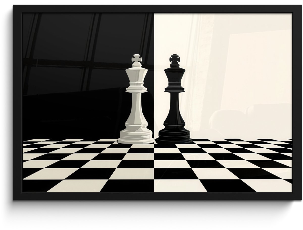 FrameYourWall Poster in lijst - Fotolijst 60x40 cm - Posters - Schaakstukken - Koning - Geblokt - Zwart - Posterlijst zwart - Decoratie - Wanddecoratie woonkamer - Muurdecoratie slaapkamer - Kerstversiering - Kerstdecoratie voor binnen - Kerstmis Schaakstukken - Geblokt