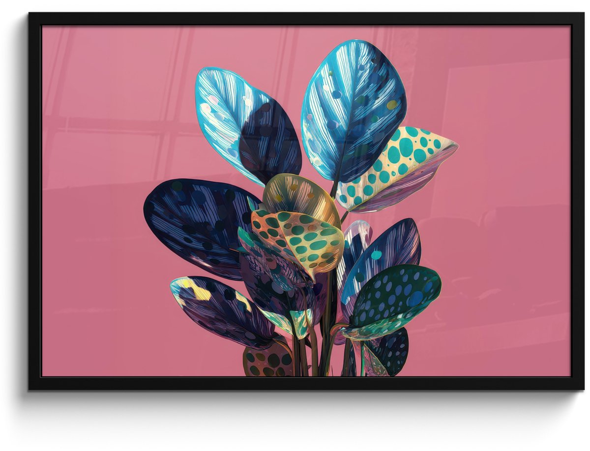 FrameYourWall Poster in lijst - Fotolijst 90x60 cm - Posters - Plant - Bladeren - Stippen - Abstract - Posterlijst zwart - Decoratie - Wanddecoratie woonkamer - Muurdecoratie slaapkamer