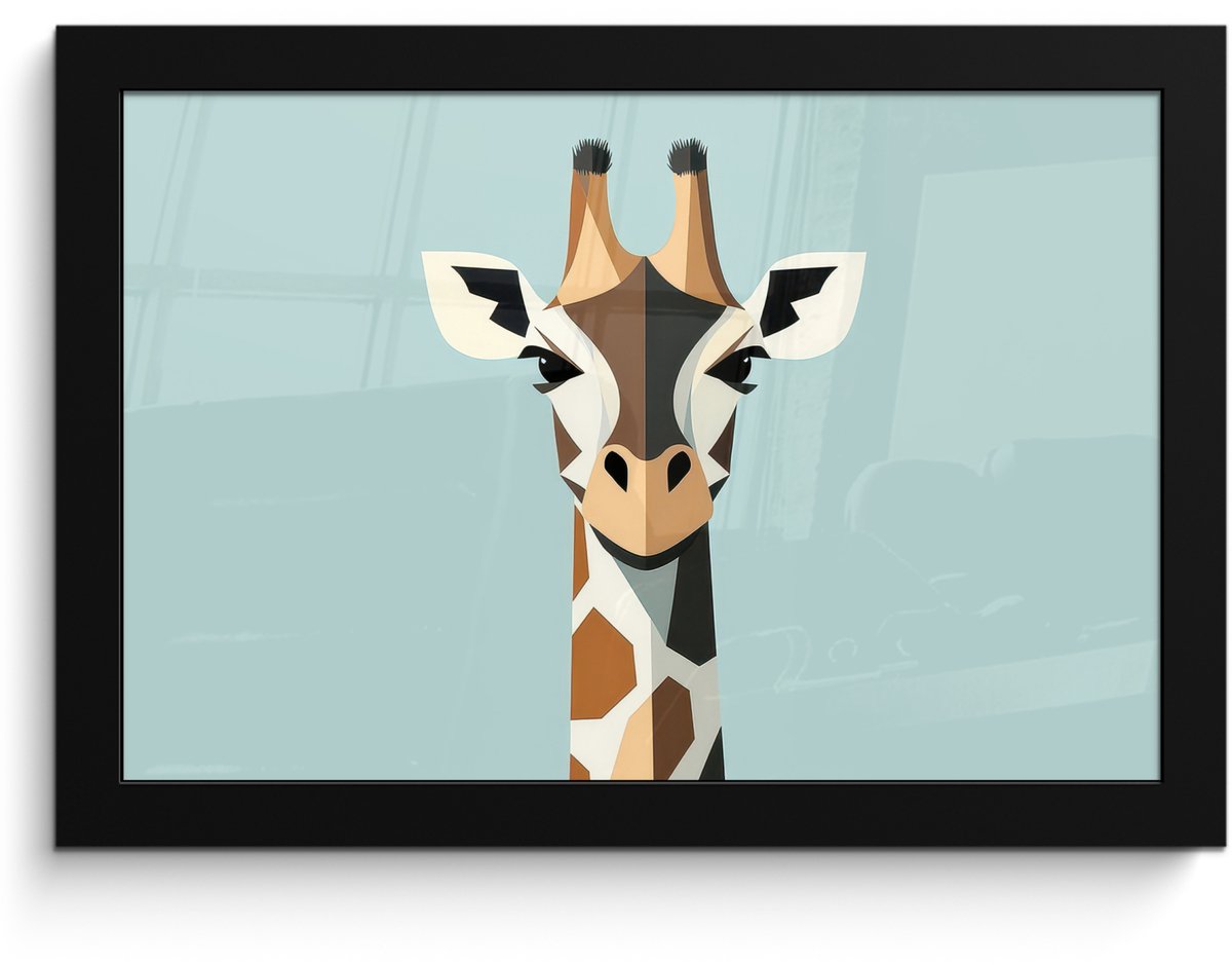FrameYourWall Poster in lijst - Fotolijst 30x20 cm - Posters - Giraffe - Illustratie - Bruin - Minimalistisch - Posterlijst zwart - Decoratie - Wanddecoratie woonkamer - Muurdecoratie slaapkamer