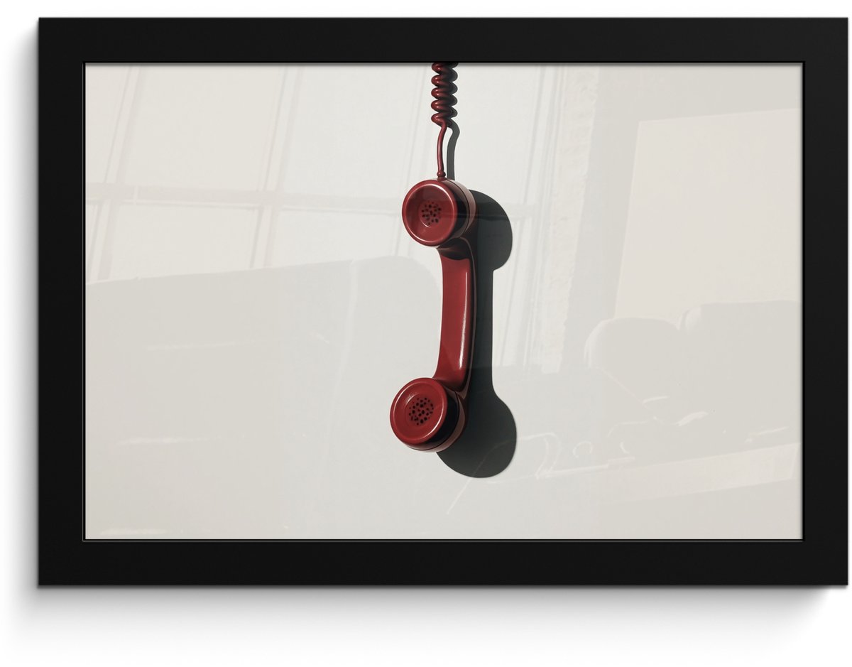 FrameYourWall Poster in lijst - Fotolijst 30x20 cm - Posters - Telefoon - Koord - Rood - Minimalistisch - Posterlijst zwart - Decoratie - Wanddecoratie woonkamer - Muurdecoratie slaapkamer