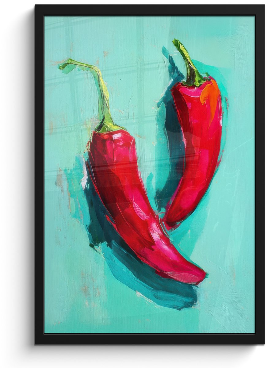FrameYourWall Poster in lijst - Fotolijst 40x60 cm - Posters - Chilipepers - Geverfd - Rood - Posterlijst zwart - Decoratie - Wanddecoratie woonkamer - Muurdecoratie slaapkamer