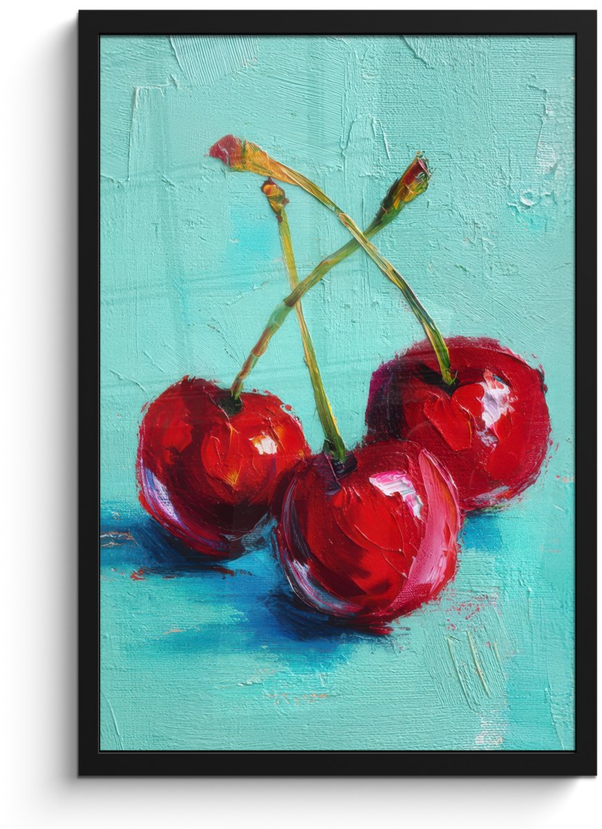 FrameYourWall Poster in lijst - Fotolijst 40x60 cm - Posters - Kersen - Rood - Drie - Geverfd - Posterlijst zwart - Decoratie - Wanddecoratie woonkamer - Muurdecoratie slaapkamer