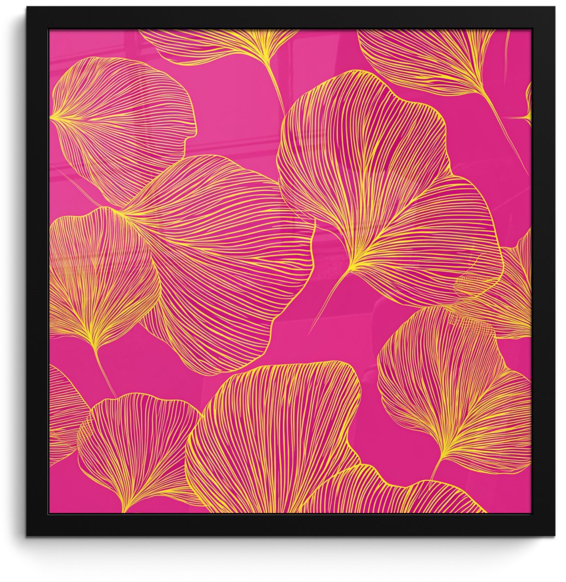 FrameYourWall Poster in lijst - Fotolijst 40x40 cm - Posters - Bladeren - Nerven - Grafisch - Roze - Posterlijst zwart - Decoratie - Wanddecoratie woonkamer - Muurdecoratie slaapkamer Bladeren - Grafisch