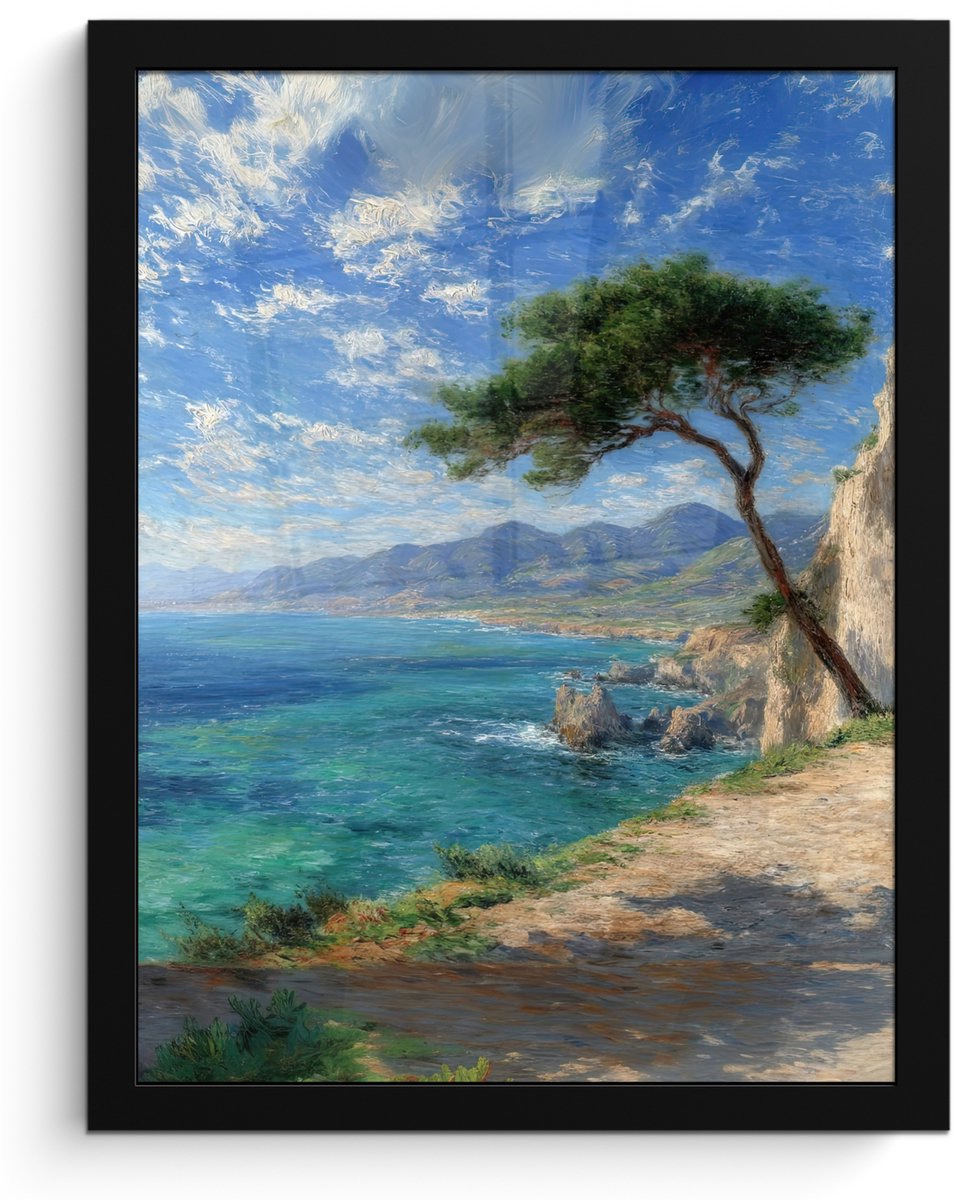 FrameYourWall Poster in lijst - Fotolijst 30x40 cm - Posters - Rotsen - Kustlijn - Boom - Bergen - Posterlijst zwart - Decoratie - Wanddecoratie woonkamer - Muurdecoratie slaapkamer