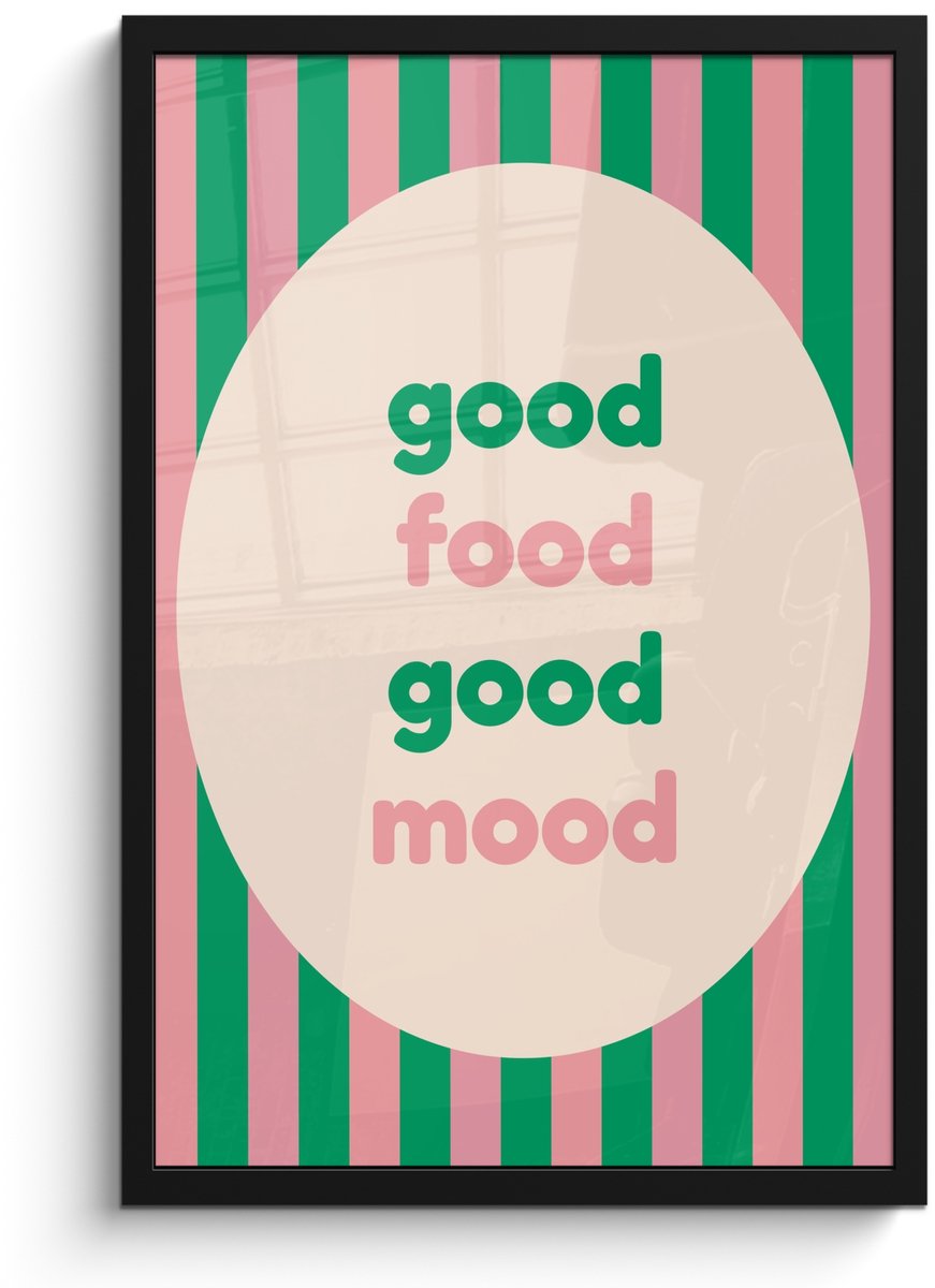FrameYourWall Poster in lijst - Fotolijst 40x60 cm - Posters - Gestreept - Quote - Ovaal - Roze - Posterlijst zwart - Decoratie - Wanddecoratie woonkamer - Muurdecoratie slaapkamer