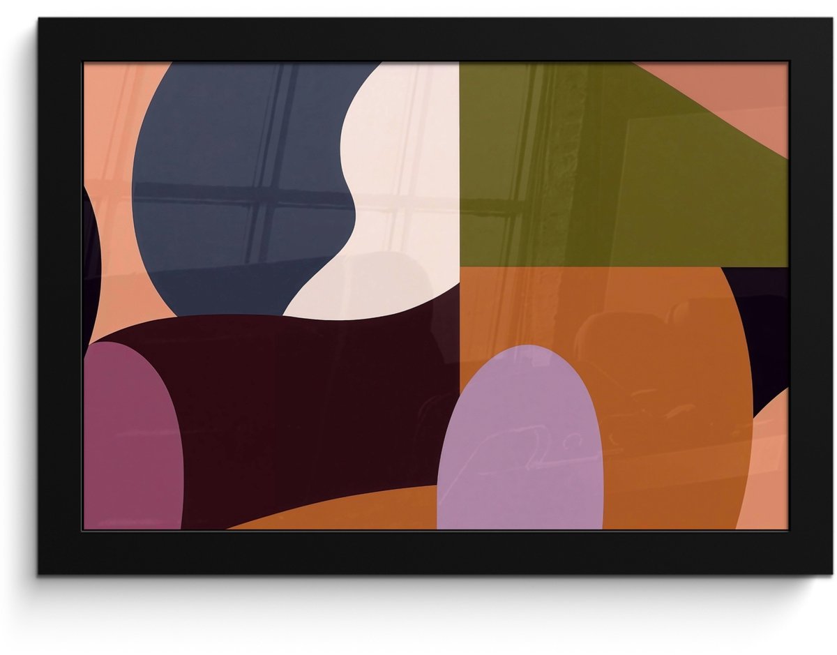 FrameYourWall Poster in lijst - Fotolijst 30x20 cm - Posters - Vormen - Abstract - Kleuren - Vierkant - Posterlijst zwart - Decoratie - Wanddecoratie woonkamer - Muurdecoratie slaapkamer