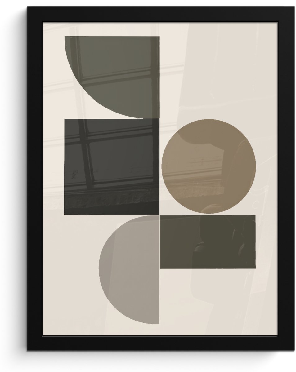 FrameYourWall Poster in lijst - Fotolijst 30x40 cm - Posters - Aardetinten - Abstracte compositie - Eenvoudige vormen - Posterlijst zwart - Decoratie - Wanddecoratie woonkamer - Muurdecoratie slaapkamer Aardetinten - Vormen