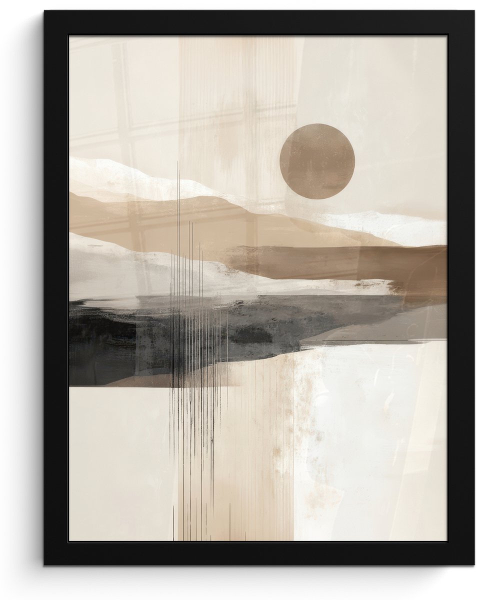 FrameYourWall Poster in lijst - Fotolijst 30x40 cm - Posters - Minimalistisch - Landschap - Dimensie - Posterlijst zwart - Decoratie - Wanddecoratie woonkamer - Muurdecoratie slaapkamer Landschap - Zon - Abstract