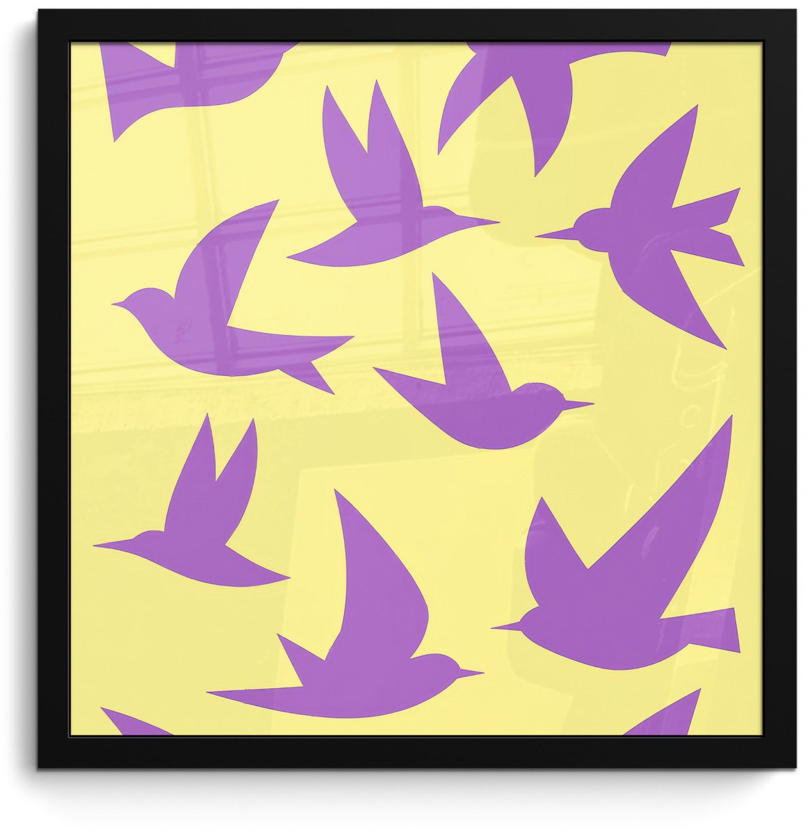 FrameYourWall Poster in lijst - Fotolijst 40x40 cm - Posters - Vogels - Cirkel - Geel - Beweging - Posterlijst zwart - Decoratie - Wanddecoratie woonkamer - Muurdecoratie slaapkamer