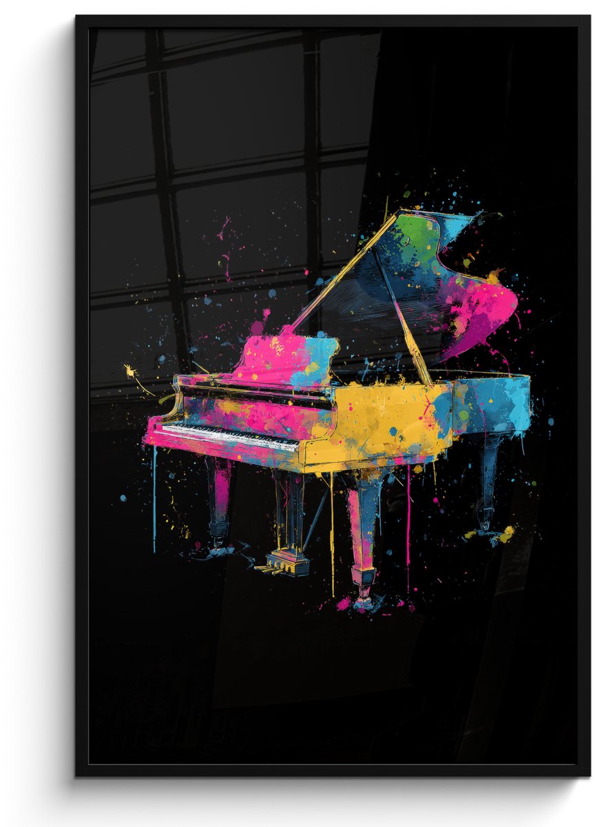 FrameYourWall Poster in lijst - Fotolijst 80x120 cm - Posters - Piano - Kleurrijk - Verf - Modern - Posterlijst zwart - Decoratie - Wanddecoratie woonkamer - Muurdecoratie slaapkamer Piano - Verf - Kleurrijk