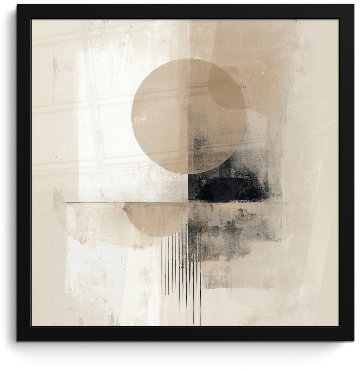 FrameYourWall Poster in lijst - Fotolijst 40x40 cm - Posters - Cirkel - Compositie - Diepte - Beige - Posterlijst zwart - Decoratie - Wanddecoratie woonkamer - Muurdecoratie slaapkamer