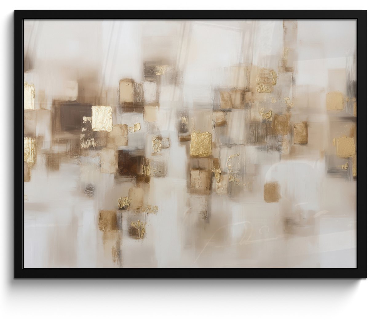 FrameYourWall Poster in lijst - Fotolijst 80x60 cm - Posters - Abstracte vierkanten - Aardetonen - Mistig - Posterlijst zwart - Decoratie - Wanddecoratie woonkamer - Muurdecoratie slaapkamer Aardetonen - Mistig - Abstract