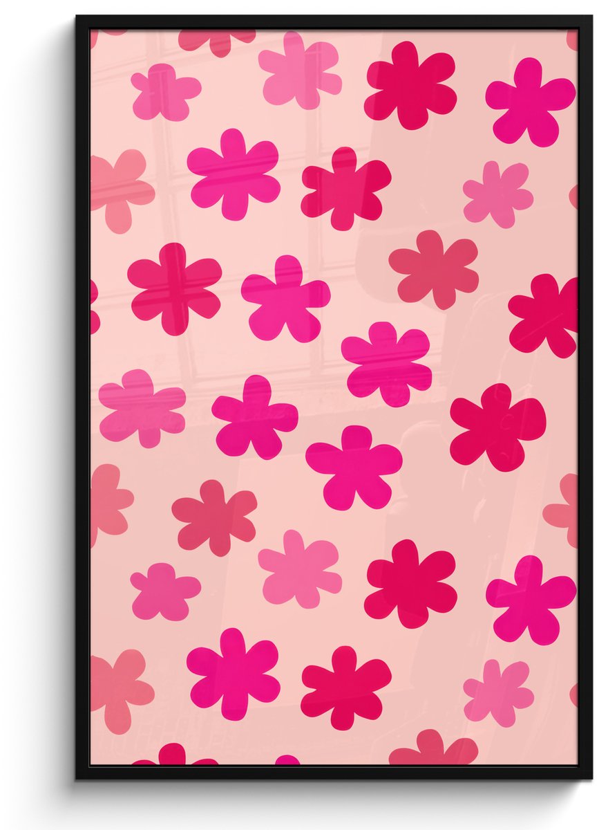 FrameYourWall Poster in lijst - Fotolijst 80x120 cm - Posters - Bloemen - Patroon - Roze - Posterlijst zwart - Decoratie - Wanddecoratie woonkamer - Muurdecoratie slaapkamer