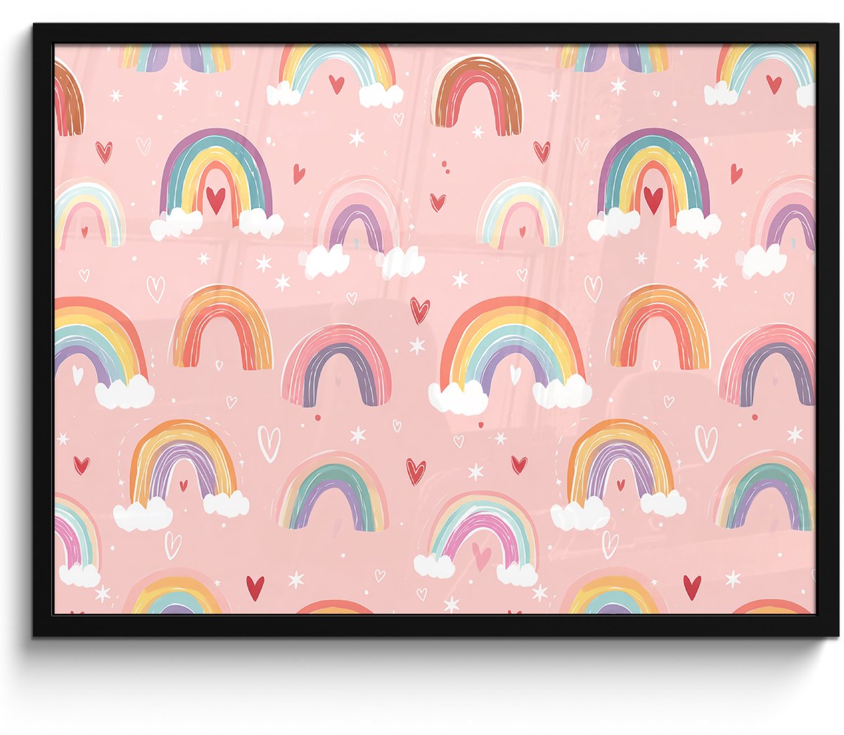 FrameYourWall Poster in lijst - Fotolijst 80x60 cm - Posters - Regenboog - Patroon - Pastel - Handgetekend - Posterlijst zwart - Decoratie - Wanddecoratie woonkamer - Muurdecoratie slaapkamer