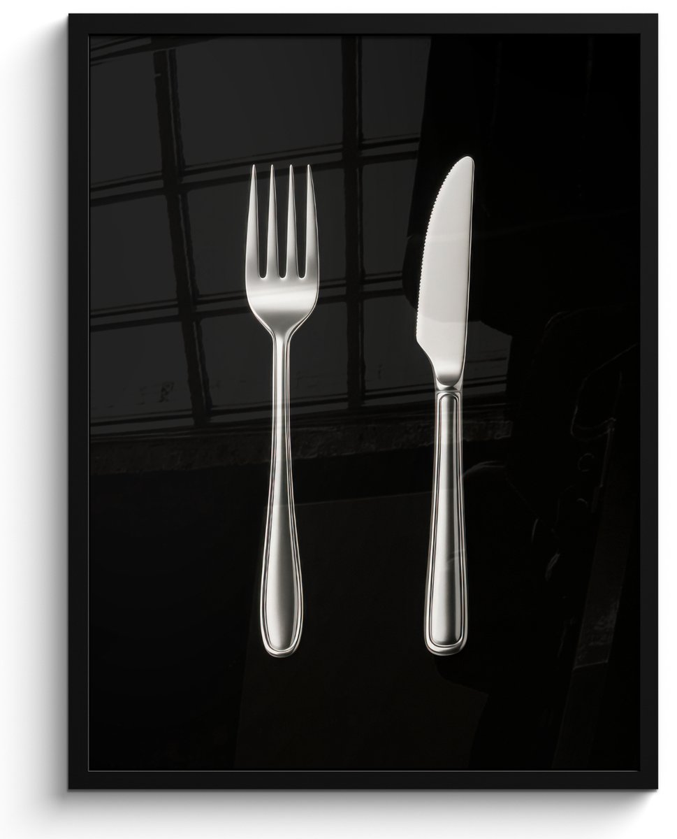 FrameYourWall Poster in lijst - Fotolijst 60x80 cm - Posters - Bestek - Klassiek - Elegant - Posterlijst zwart - Decoratie - Wanddecoratie woonkamer - Muurdecoratie slaapkamer
