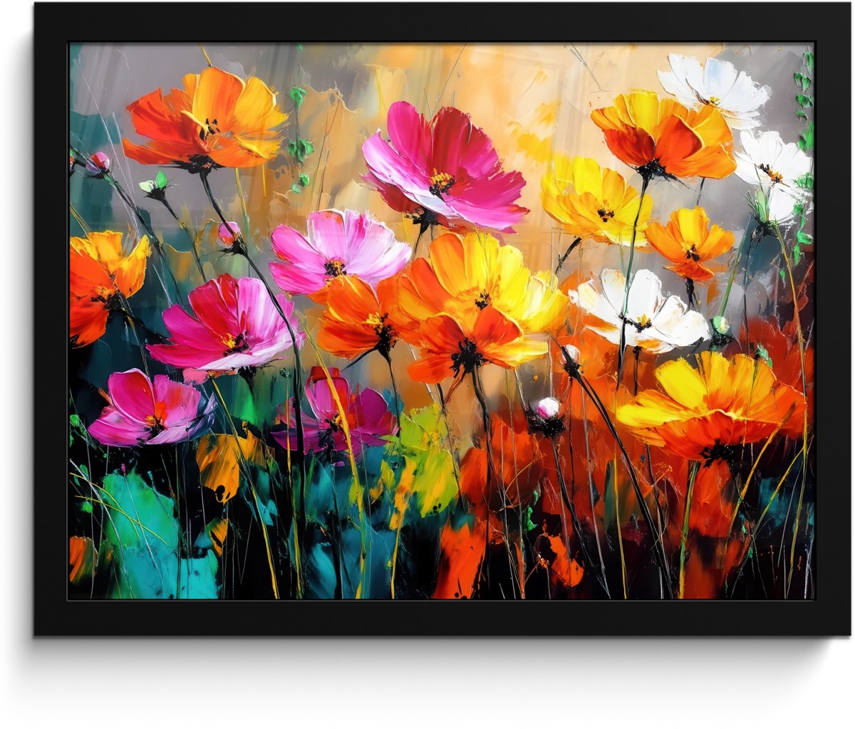 FrameYourWall Poster in lijst - Fotolijst 40x30 cm - Posters - Felgekleurd - Bloemblaadjes - Abstract - Posterlijst zwart - Decoratie - Wanddecoratie woonkamer - Muurdecoratie slaapkamer