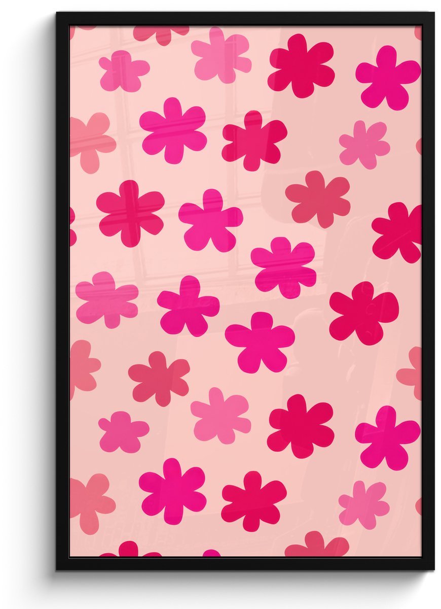 FrameYourWall Poster in lijst - Fotolijst 60x90 cm - Posters - Bloemen - Patroon - Roze - Posterlijst zwart - Decoratie - Wanddecoratie woonkamer - Muurdecoratie slaapkamer