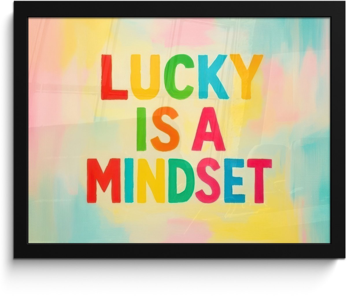 FrameYourWall Poster in lijst - Fotolijst 40x30 cm - Posters - Quote - Lucky - Regenboogkleuren - Posterlijst zwart - Decoratie - Wanddecoratie woonkamer - Muurdecoratie slaapkamer Quote - Lucky - Kleurrijk
