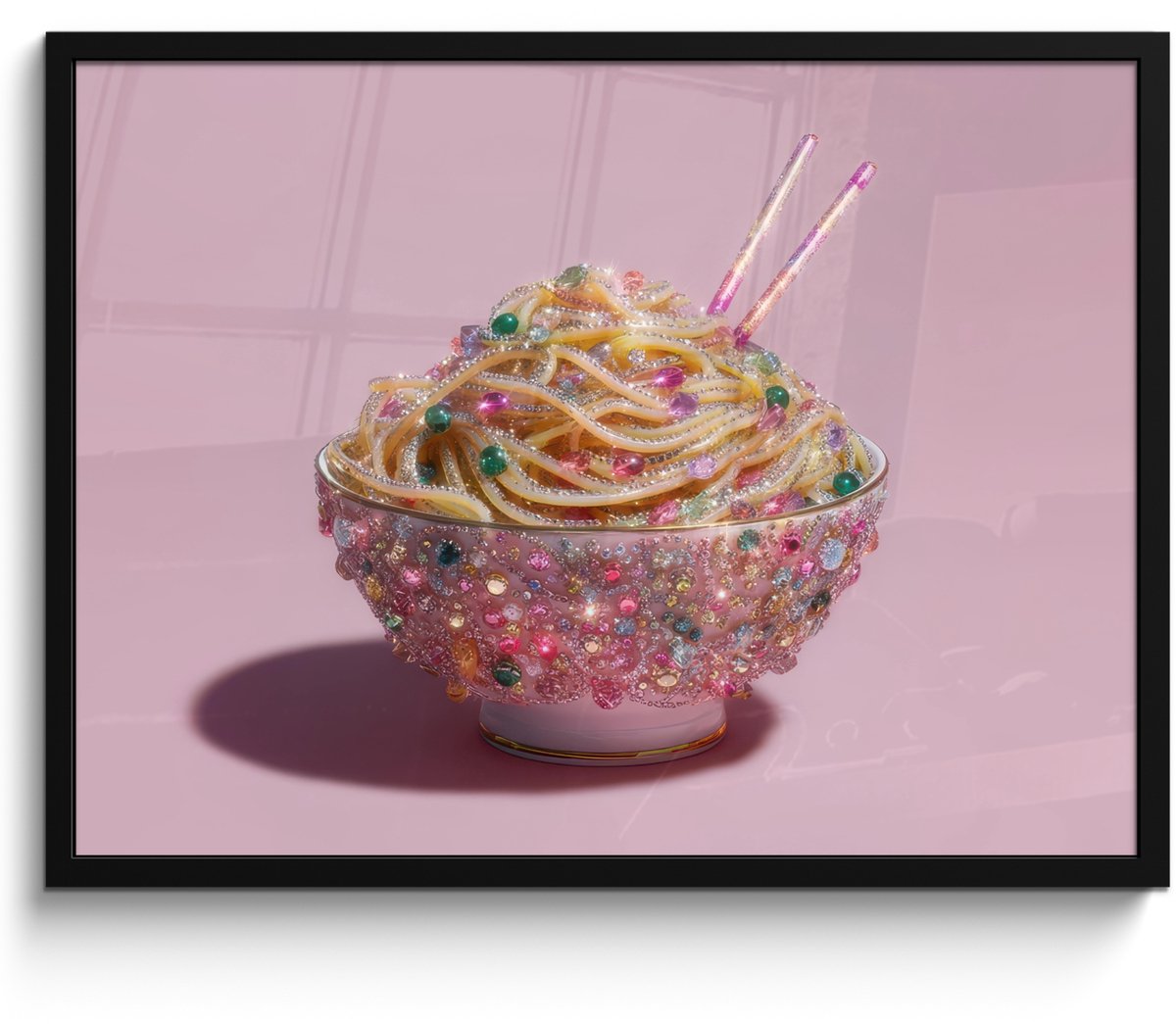 FrameYourWall Poster in lijst - Fotolijst 80x60 cm - Posters - Noodles - Edelstenen - Stokjes - Roze - Posterlijst zwart - Decoratie - Wanddecoratie woonkamer - Muurdecoratie slaapkamer