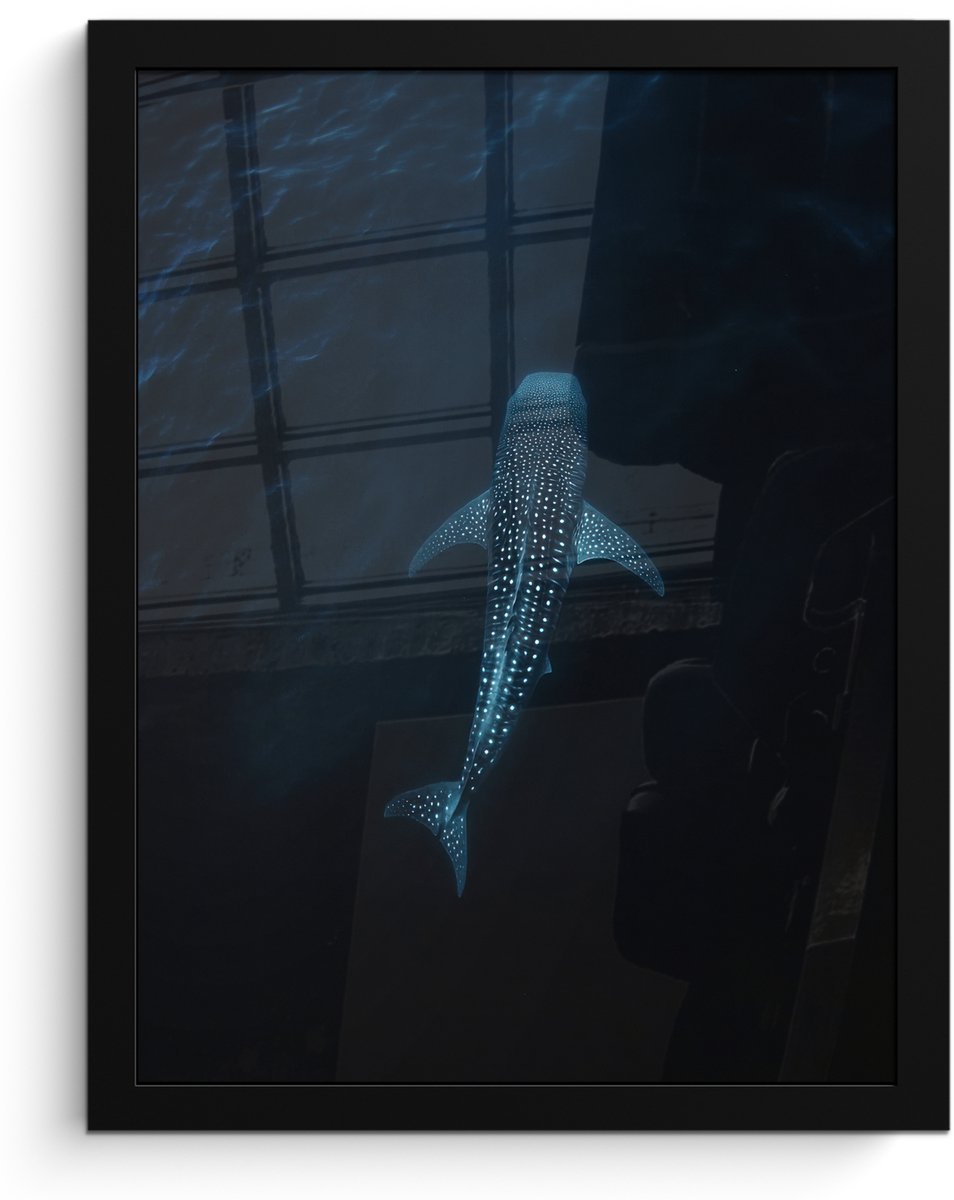 FrameYourWall Poster in lijst - Fotolijst 30x40 cm - Posters - Oceaan - Walvishaai - Donkerblauw - Vlekken - Posterlijst zwart - Decoratie - Wanddecoratie woonkamer - Muurdecoratie slaapkamer