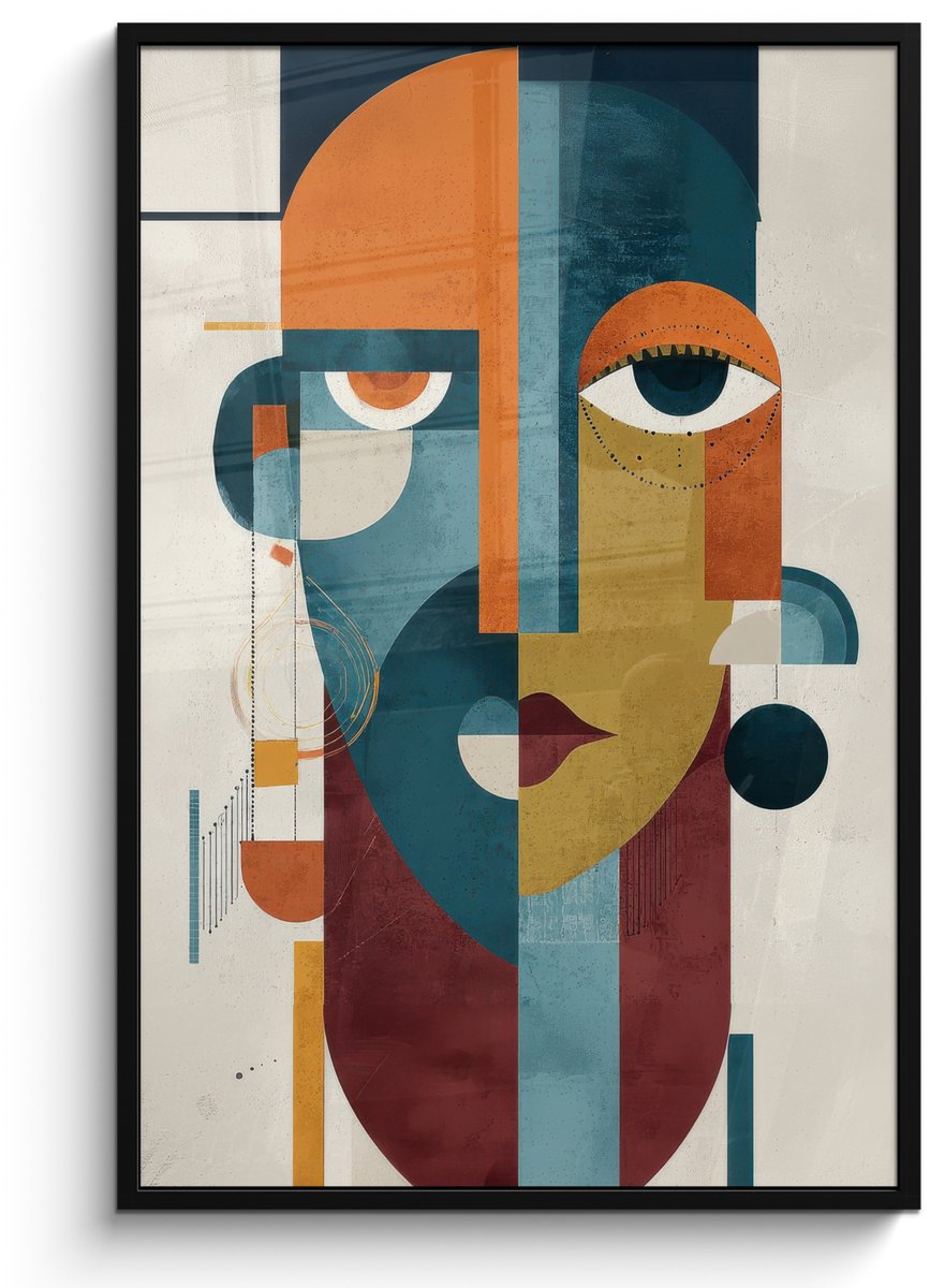 FrameYourWall Poster in lijst - Fotolijst 80x120 cm - Posters - Geometrisch - Strakke vormen - Kleurrijk - Posterlijst zwart - Decoratie - Wanddecoratie woonkamer - Muurdecoratie slaapkamer Geometrisch - Vormen - Gezicht