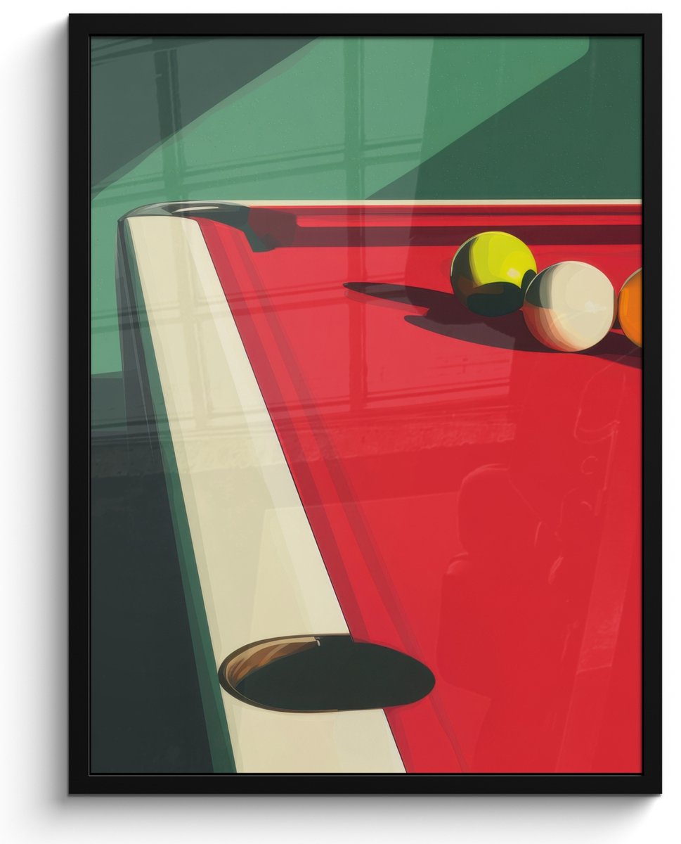 FrameYourWall Poster in lijst - Fotolijst 60x80 cm - Posters - Biljarttafel - Ballen - Rood - Schaduw - Posterlijst zwart - Decoratie - Wanddecoratie woonkamer - Muurdecoratie slaapkamer - Kerstversiering - Kerstdecoratie voor binnen - Kerstmis