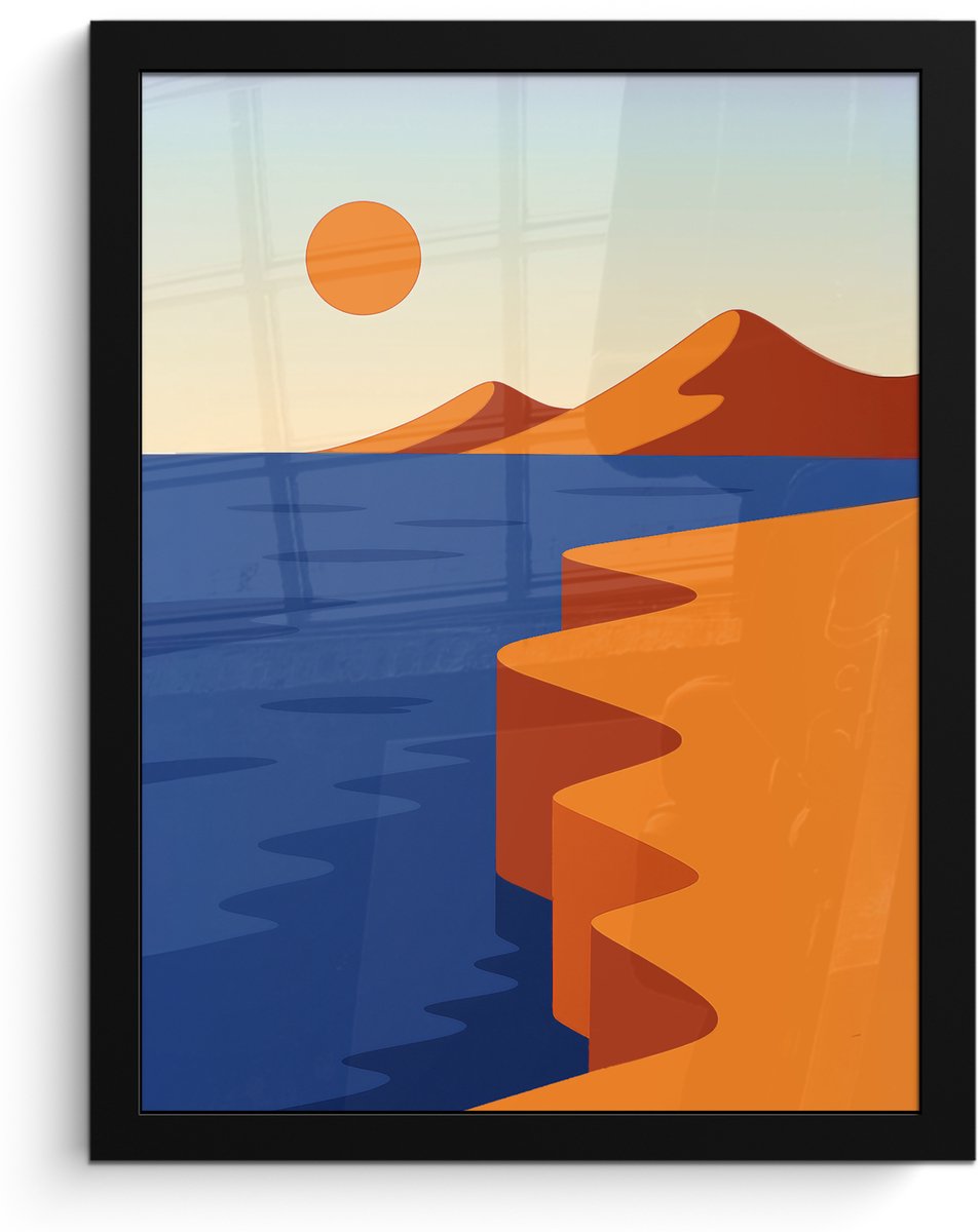 FrameYourWall Poster in lijst - Fotolijst 30x40 cm - Posters - Landschap - Bergen - Zon - Zee - Posterlijst zwart - Decoratie - Wanddecoratie woonkamer - Muurdecoratie slaapkamer Landschap - Zee - Zon