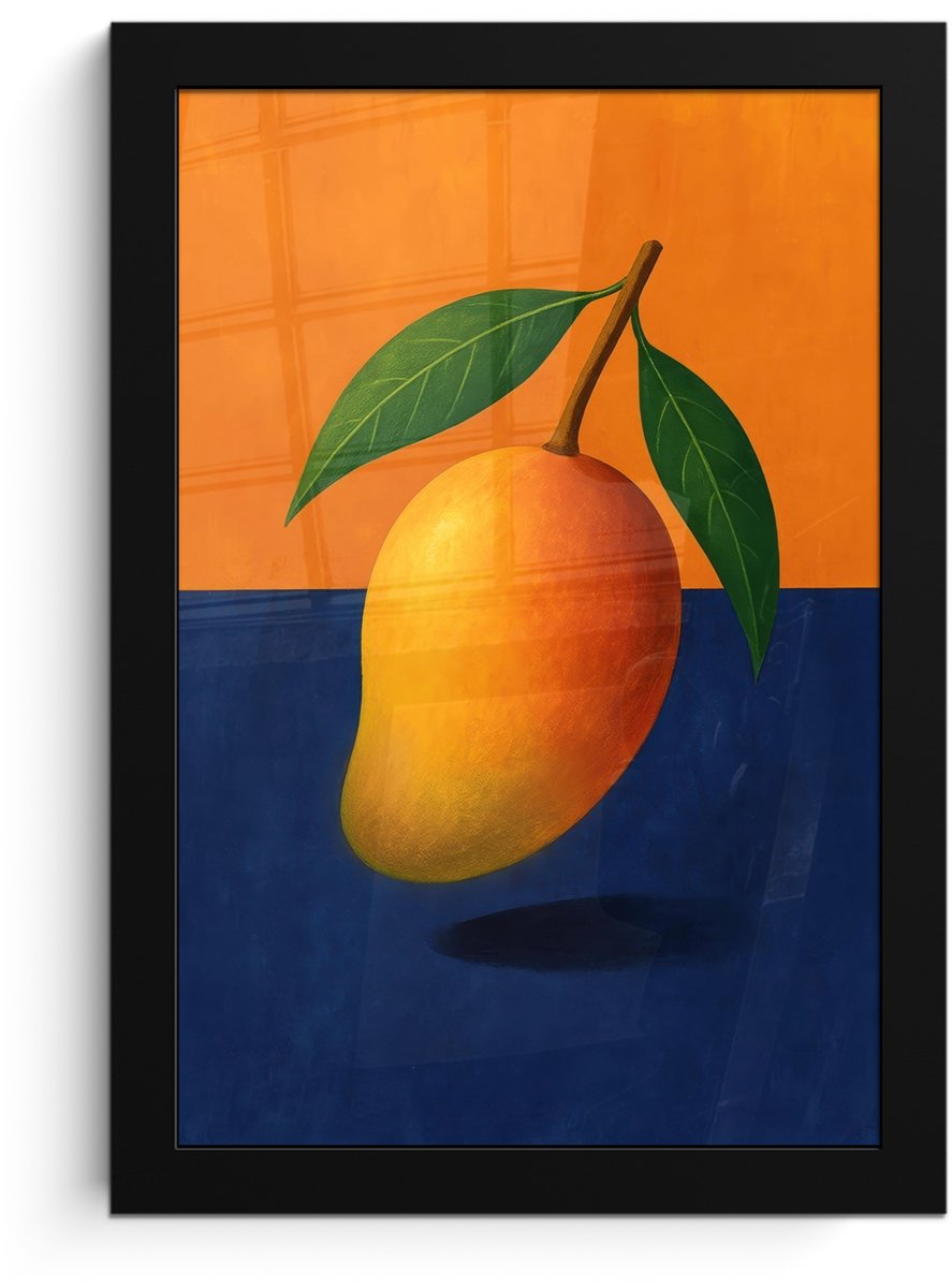 FrameYourWall Poster in lijst - Fotolijst 20x30 cm - Posters - Mango - Vlakken - Bladeren - Oranje - Posterlijst zwart - Decoratie - Wanddecoratie woonkamer - Muurdecoratie slaapkamer