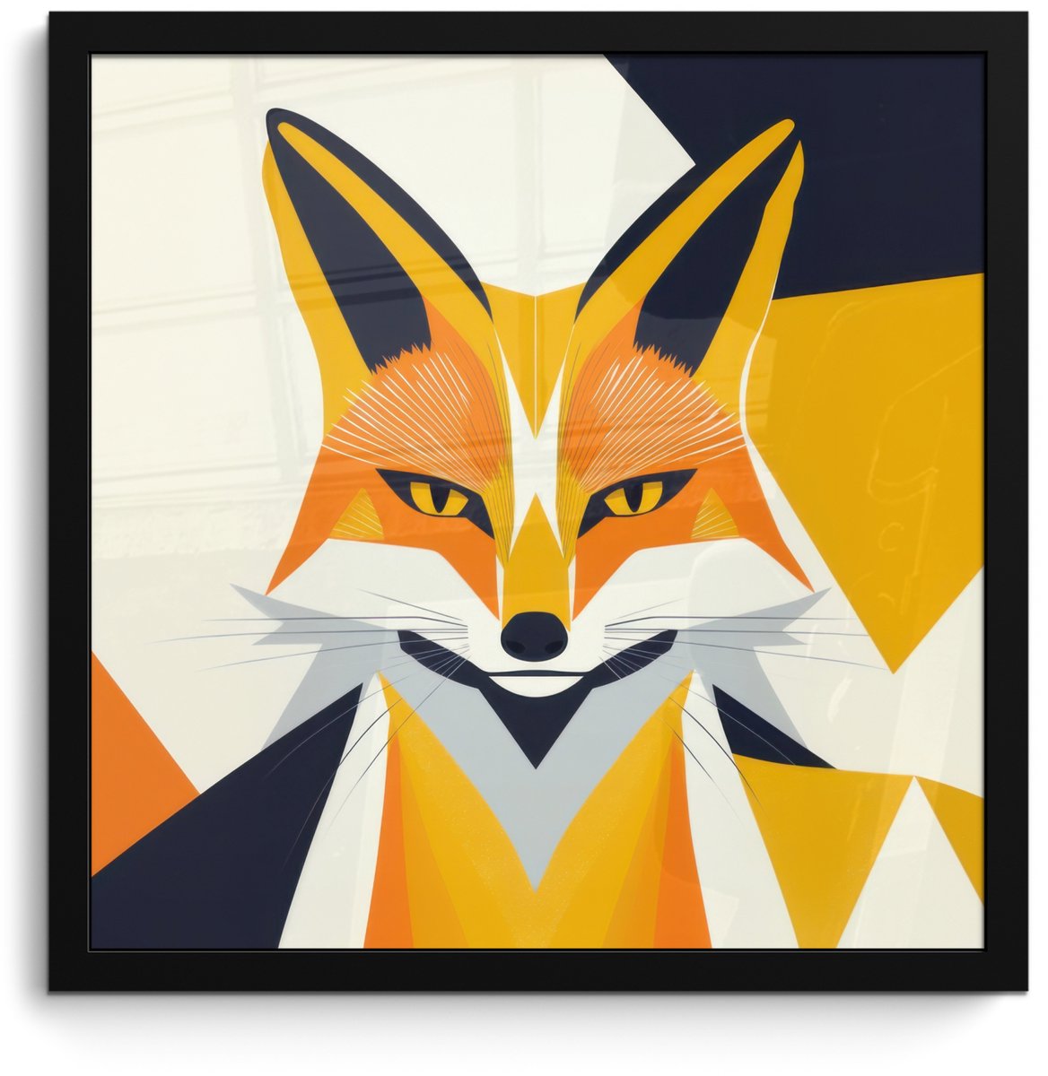 FrameYourWall Poster in lijst - Fotolijst 40x40 cm - Posters - Vos - Oranje - Abstract - Driehoeken - Posterlijst zwart - Decoratie - Wanddecoratie woonkamer - Muurdecoratie slaapkamer