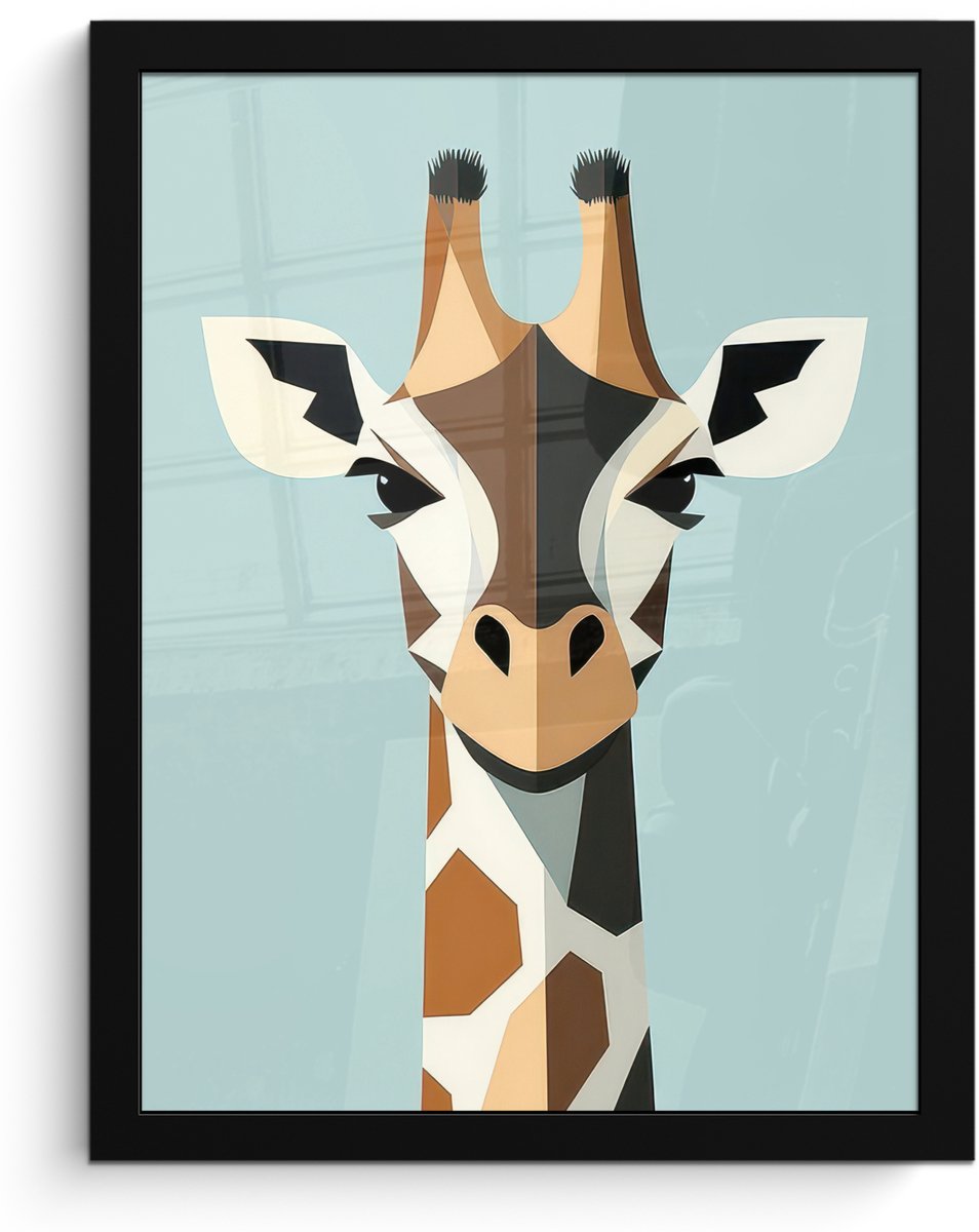 FrameYourWall Poster in lijst - Fotolijst 30x40 cm - Posters - Giraffe - Illustratie - Bruin - Minimalistisch - Posterlijst zwart - Decoratie - Wanddecoratie woonkamer - Muurdecoratie slaapkamer