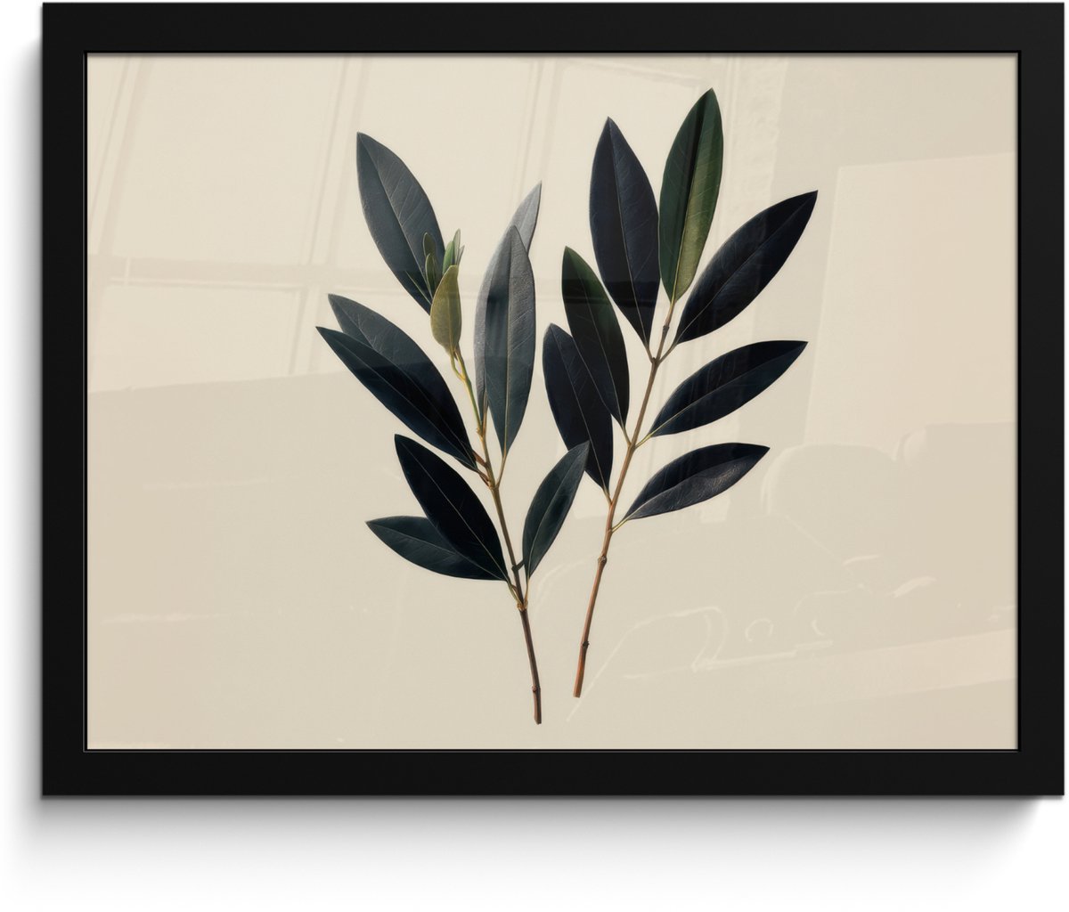 FrameYourWall Poster in lijst - Fotolijst 40x30 cm - Posters - Ovaalvormige bladeren - Diep groen - Symmetrisch - Posterlijst zwart - Decoratie - Wanddecoratie woonkamer - Muurdecoratie slaapkamer