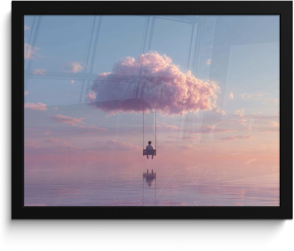 FrameYourWall Poster in lijst - Fotolijst 40x30 cm - Posters - Wolk - Schommel - Kleurrijke lucht - Posterlijst zwart - Decoratie - Wanddecoratie woonkamer - Muurdecoratie slaapkamer