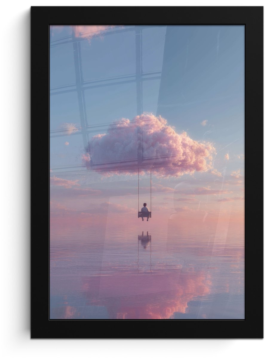 FrameYourWall Poster in lijst - Fotolijst 20x30 cm - Posters - Wolk - Schommel - Kleurrijke lucht - Posterlijst zwart - Decoratie - Wanddecoratie woonkamer - Muurdecoratie slaapkamer