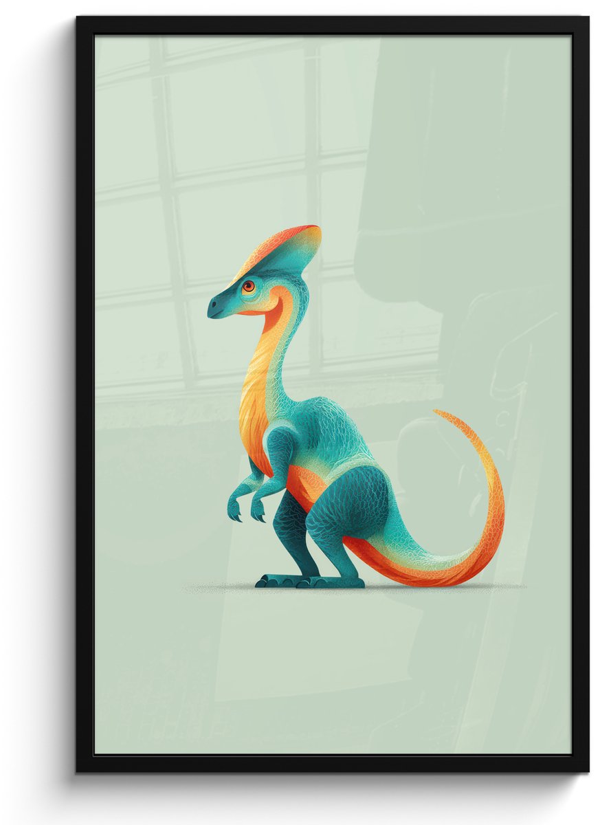 FrameYourWall Poster in lijst - Fotolijst 60x90 cm - Posters - Staart - Dino - Minimalistisch - Blauw - Posterlijst zwart - Decoratie - Wanddecoratie woonkamer - Muurdecoratie slaapkamer
