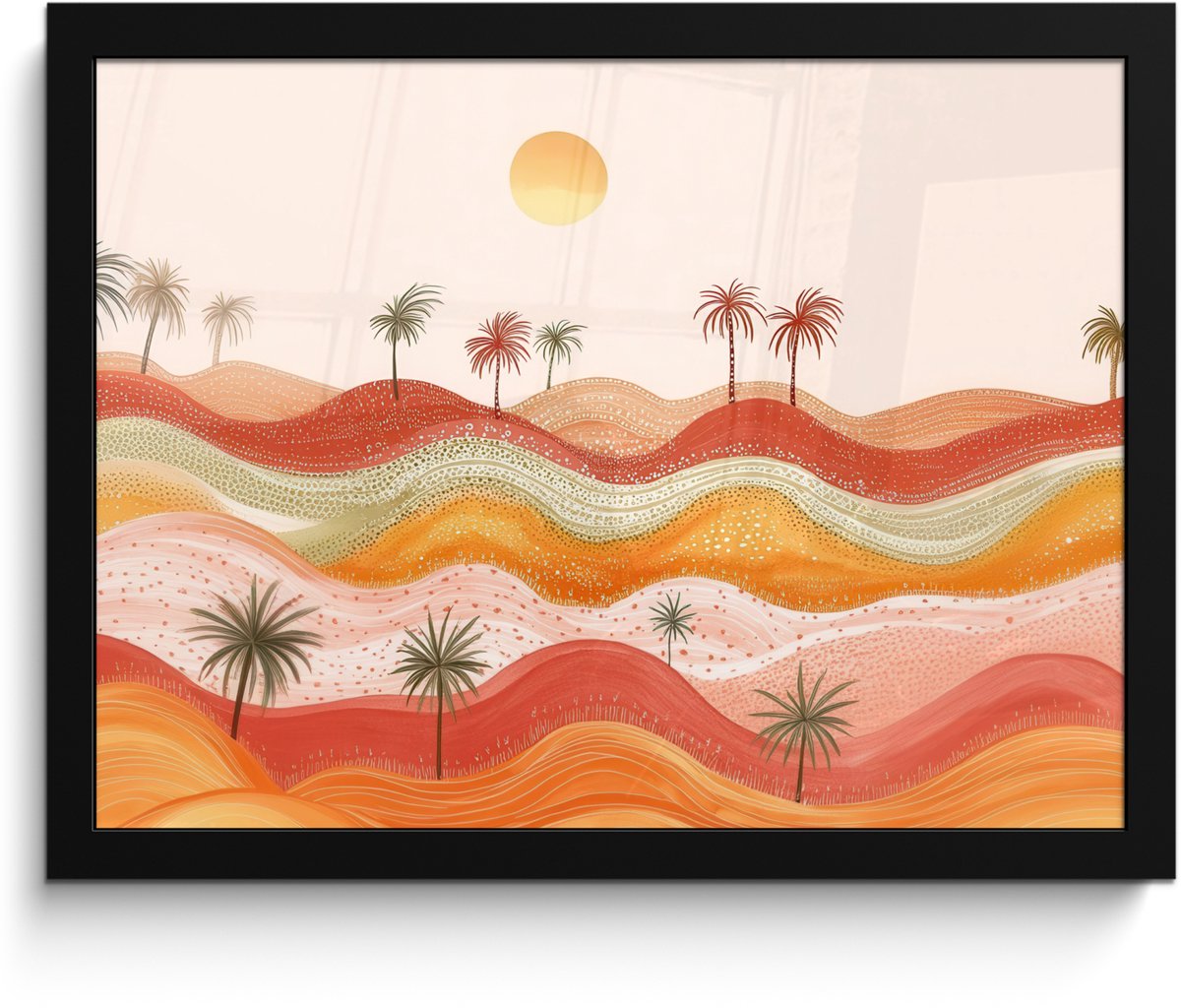 FrameYourWall Poster in lijst - Fotolijst 40x30 cm - Posters - Abstract landschap - Palmbomen - Kleurrijk - Posterlijst zwart - Decoratie - Wanddecoratie woonkamer - Muurdecoratie slaapkamer