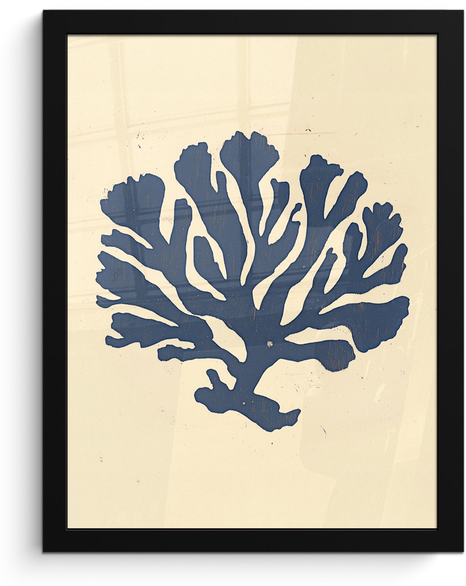 FrameYourWall Poster in lijst - Fotolijst 30x40 cm - Posters - Blauw koraal - Vertakkingen - Beige - Posterlijst zwart - Decoratie - Wanddecoratie woonkamer - Muurdecoratie slaapkamer