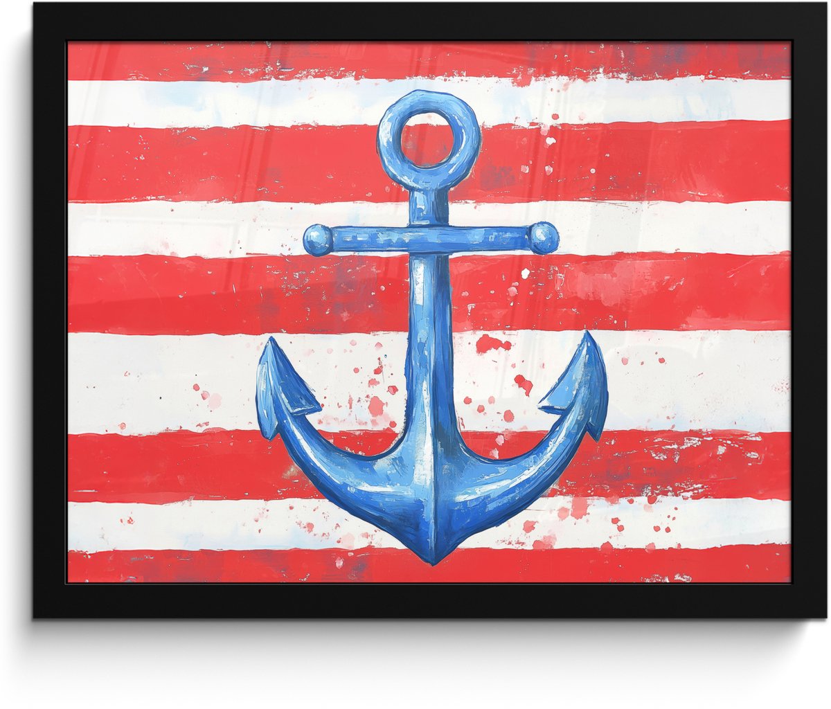FrameYourWall Poster in lijst - Fotolijst 40x30 cm - Posters - Anker - Verfspatten - Rood - Blauw - Posterlijst zwart - Decoratie - Wanddecoratie woonkamer - Muurdecoratie slaapkamer Anker - Strepen