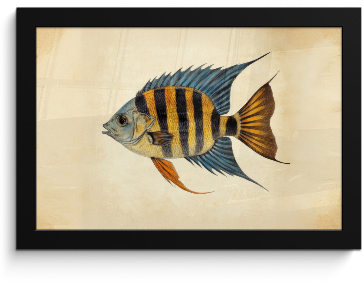 FrameYourWall Poster in lijst - Fotolijst 30x20 cm - Posters - Vis - Tropisch - Strepen - Vinnen - Posterlijst zwart - Decoratie - Wanddecoratie woonkamer - Muurdecoratie slaapkamer