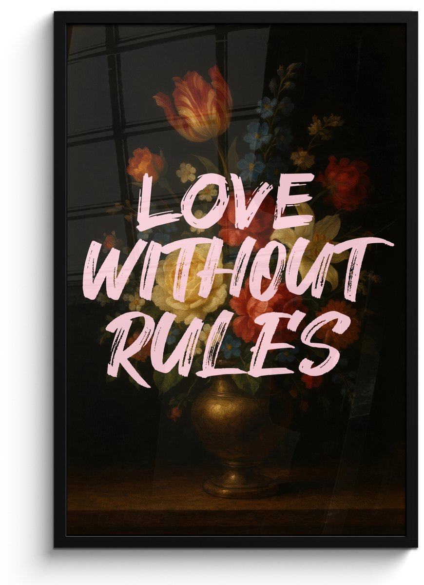 FrameYourWall Poster in lijst - Fotolijst 60x90 cm - Posters - Liefde - Modern - Bloemen - Posterlijst zwart - Decoratie - Wanddecoratie woonkamer - Muurdecoratie slaapkamer Love without rules