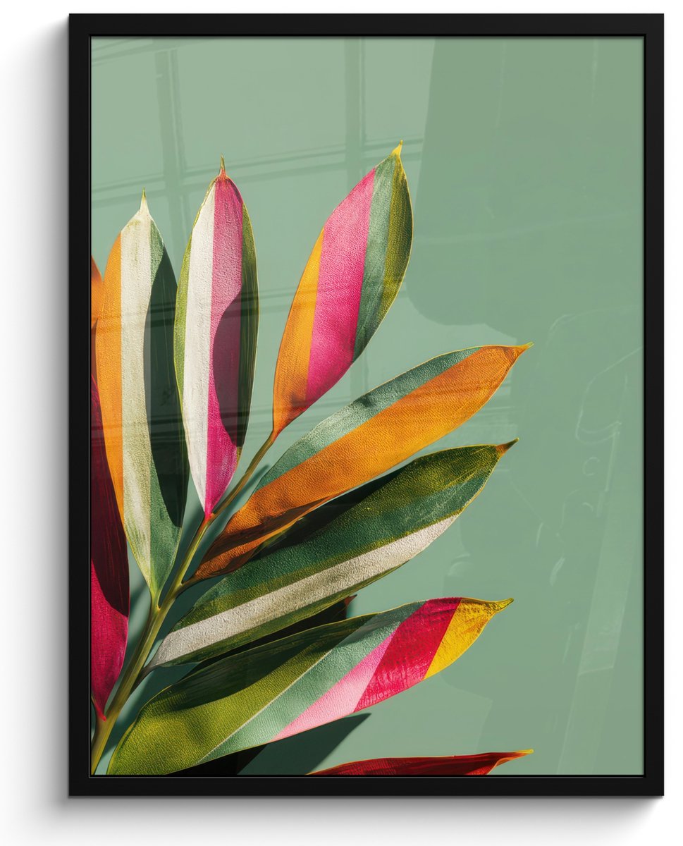 FrameYourWall Poster in lijst - Fotolijst 60x80 cm - Posters - Bladeren - Tak - Kleurrijk - Posterlijst zwart - Decoratie - Wanddecoratie woonkamer - Muurdecoratie slaapkamer