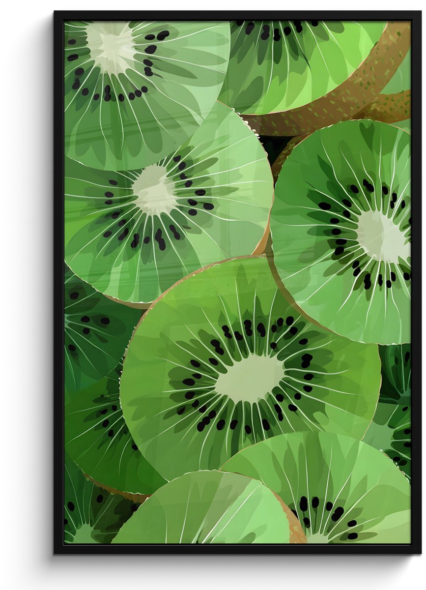 FrameYourWall Poster in lijst - Fotolijst 80x120 cm - Posters - Kiwi - Groen - Pitten - Posterlijst zwart - Decoratie - Wanddecoratie woonkamer - Muurdecoratie slaapkamer